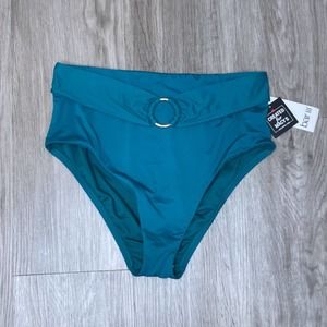 Bar III Women's Teal Sunset Solids Ring High Waist Hipster Bikini Swim Bottoms